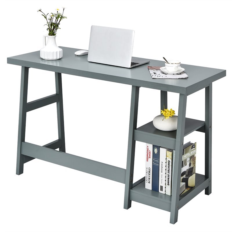 Costway Contemporary Engineered Wood Computer Desk with Removable Shelf in Gray