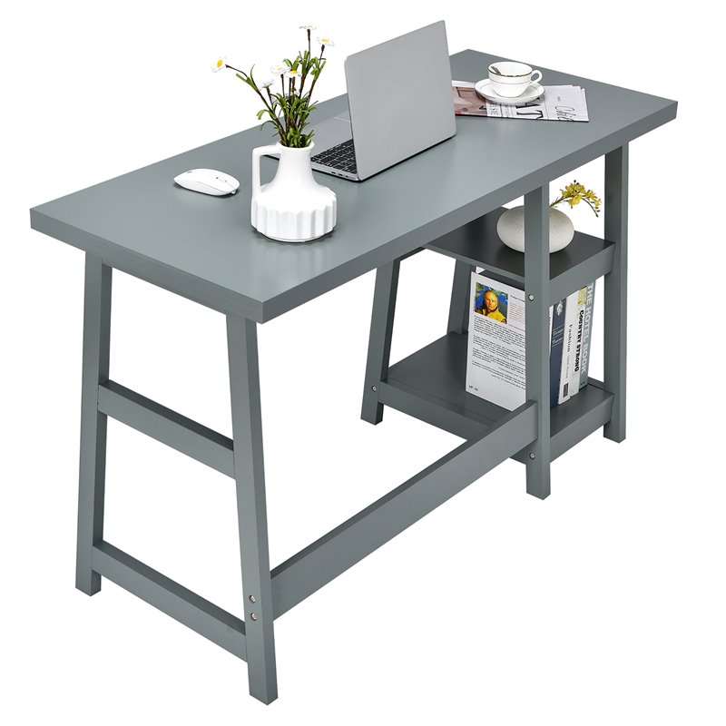 Costway Contemporary Engineered Wood Computer Desk with Removable Shelf in Gray