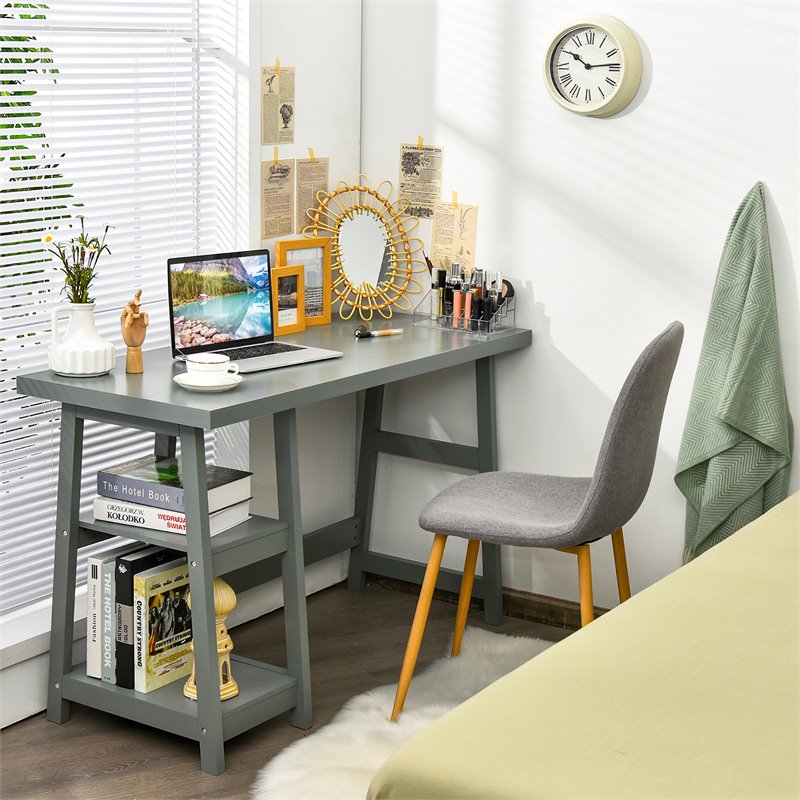 Costway Contemporary Engineered Wood Computer Desk with Removable Shelf in Gray