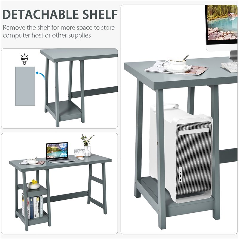 Costway Contemporary Engineered Wood Computer Desk with Removable Shelf in Gray