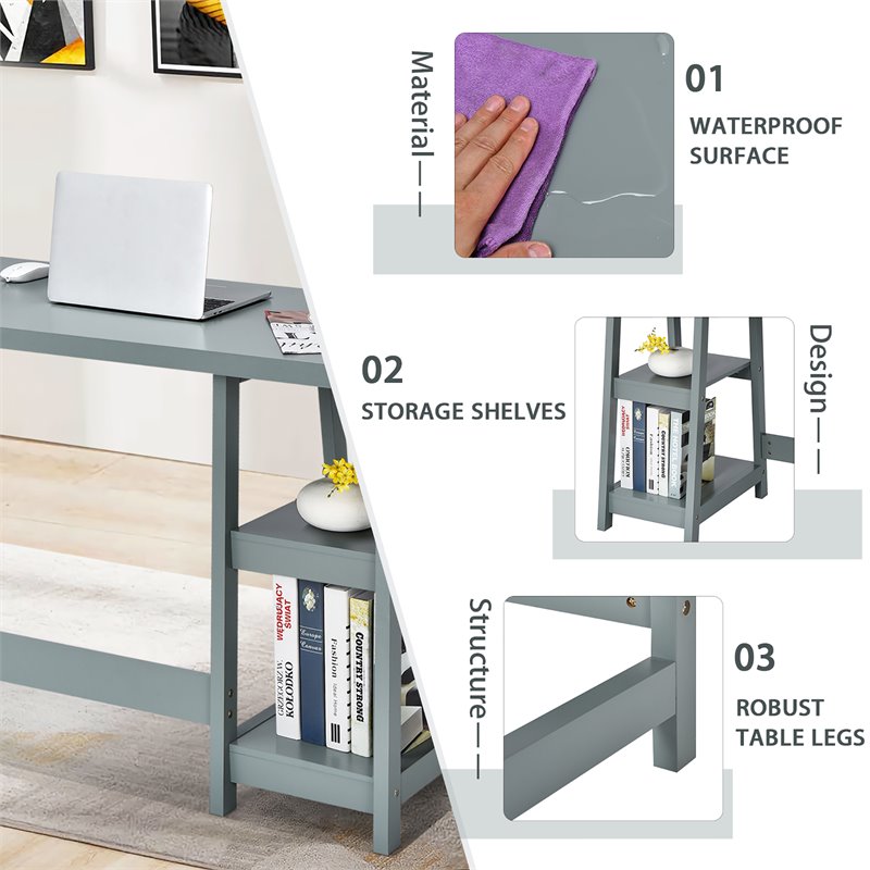 Costway Contemporary Engineered Wood Computer Desk with Removable Shelf in Gray