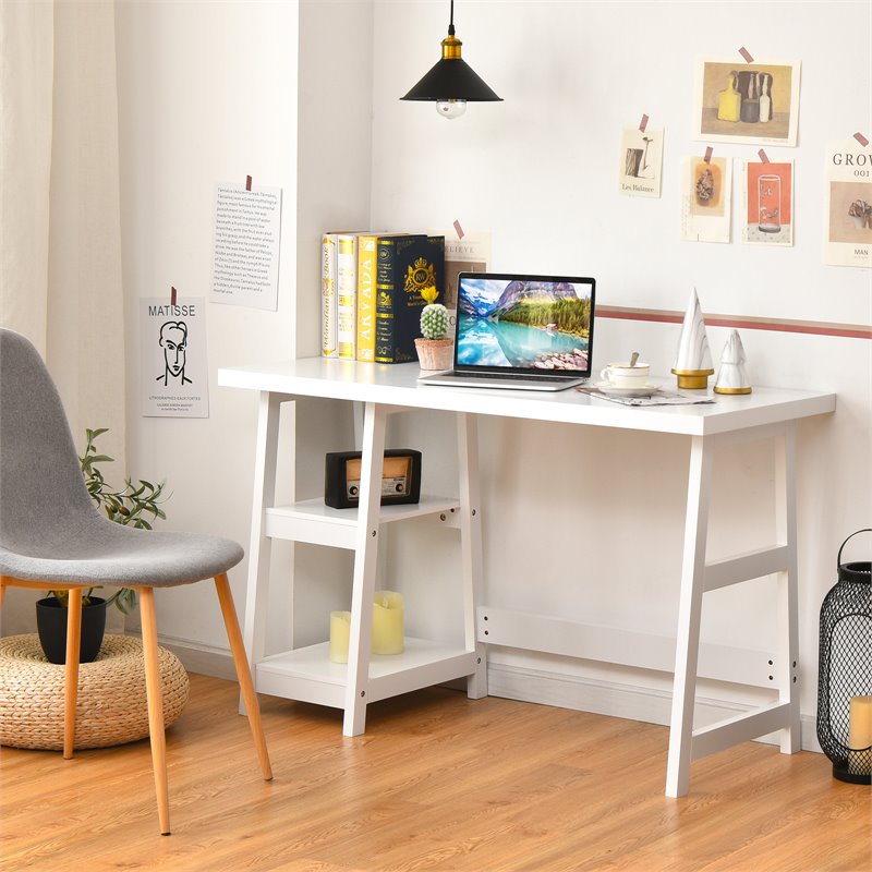 Costway Contemporary Engineered Wood Computer Desk with Removable Shelf in White