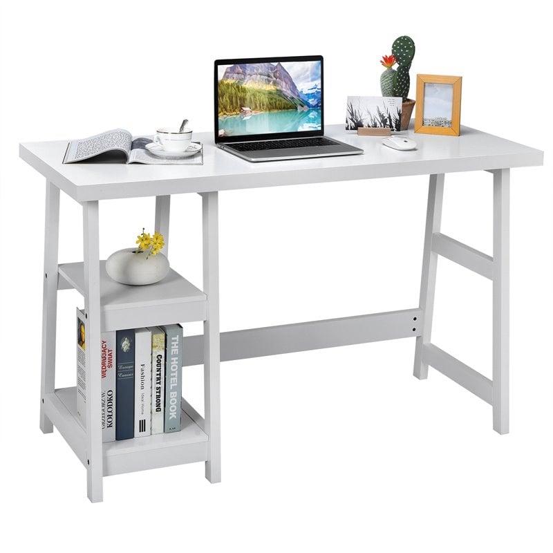 Costway Contemporary Engineered Wood Computer Desk with Removable Shelf in White
