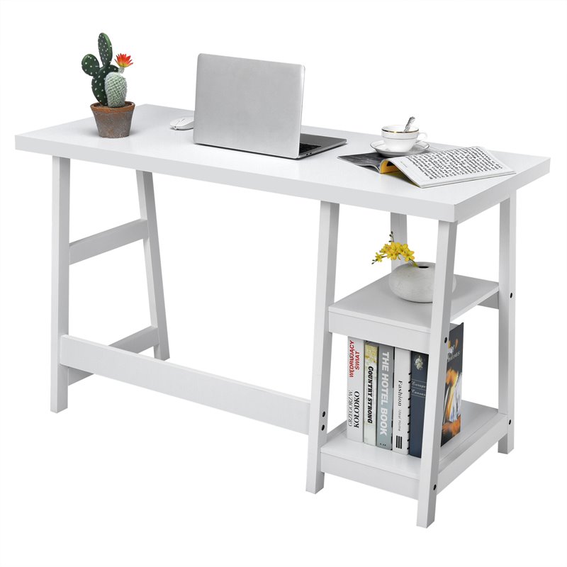 Costway Contemporary Engineered Wood Computer Desk with Removable Shelf in White