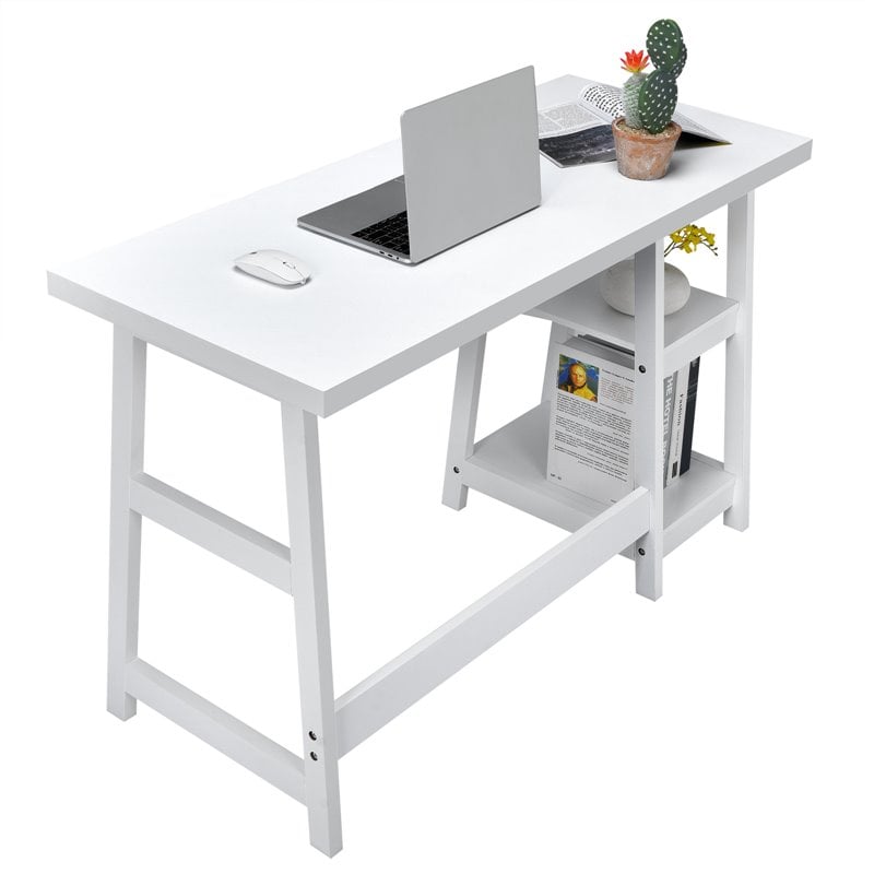 Costway Contemporary Engineered Wood Computer Desk with Removable Shelf in White