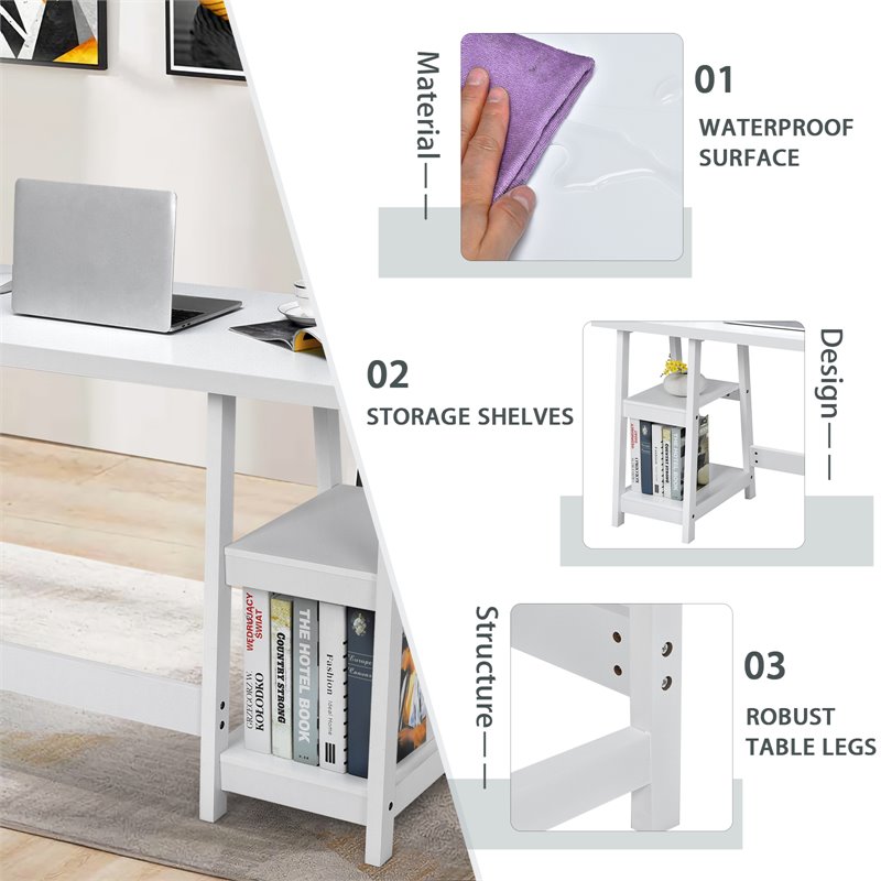 Costway Contemporary Engineered Wood Computer Desk with Removable Shelf in White