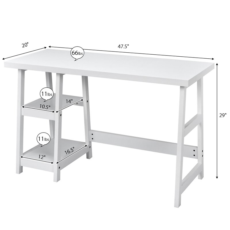 Costway Contemporary Engineered Wood Computer Desk with Removable Shelf in White