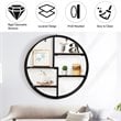 Costway Round Contemporary Wood and Iron Wall-mounted Storage Shelf in Black
