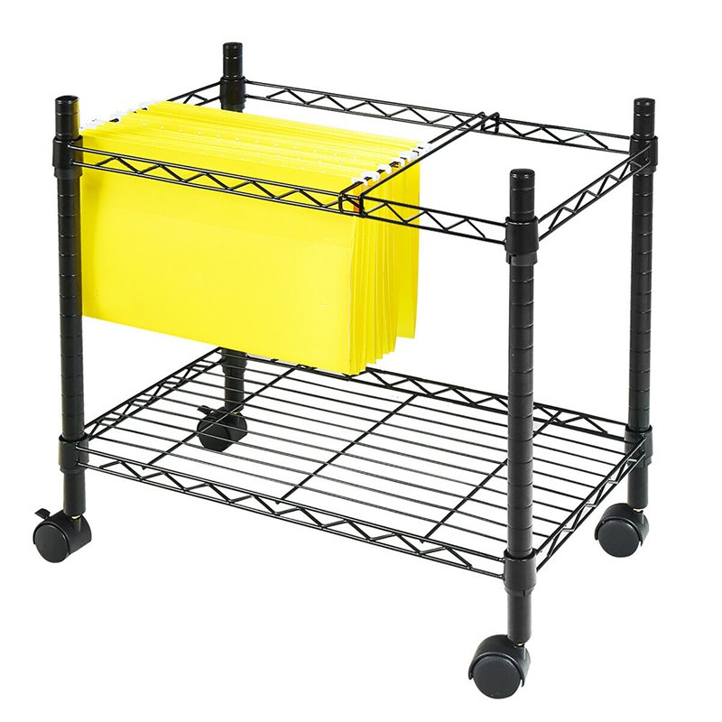 Costway Contemporary Steel Rolling File Cart with Extra Shelf in Black