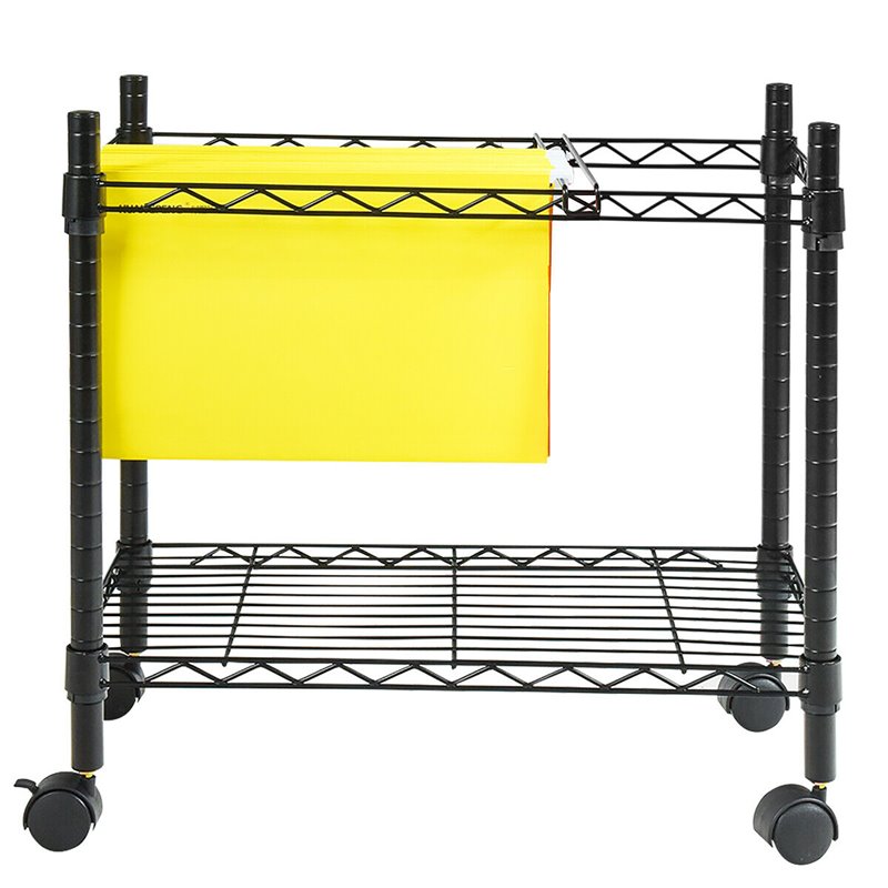 Costway Contemporary Steel Rolling File Cart with Extra Shelf in Black