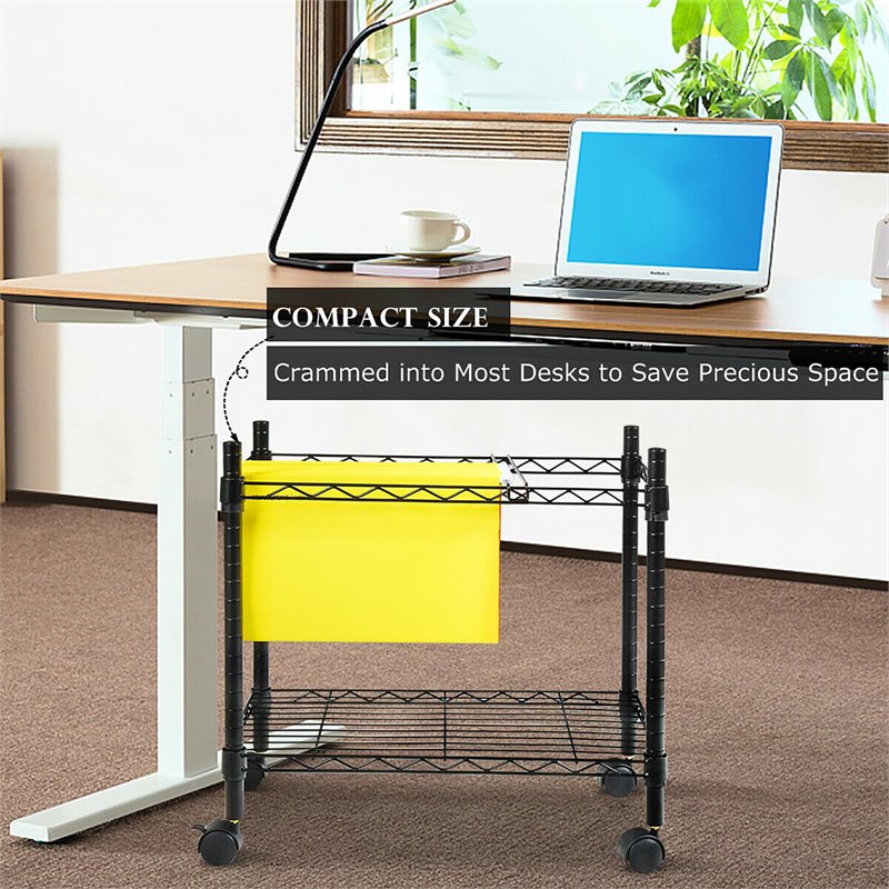 Costway Contemporary Steel Rolling File Cart with Extra Shelf in Black