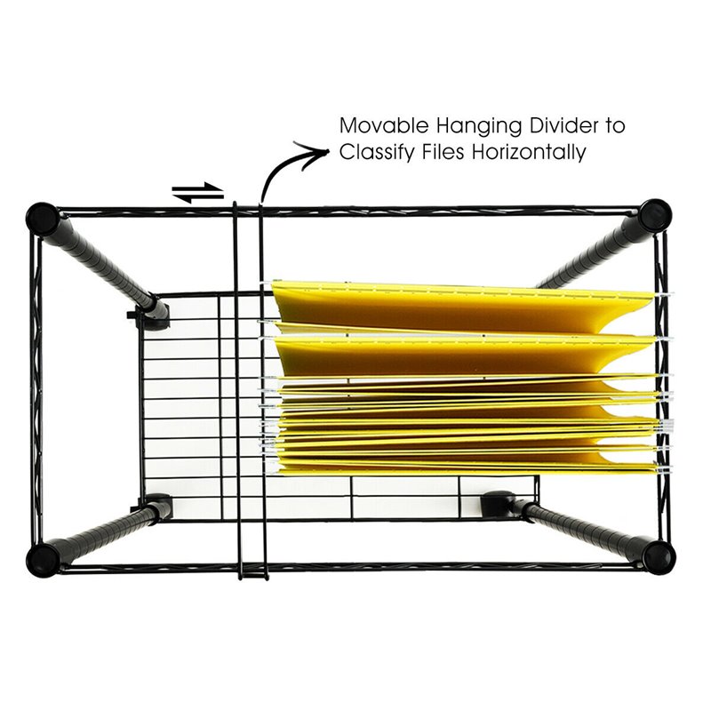 Costway Contemporary Steel Rolling File Cart with Extra Shelf in Black