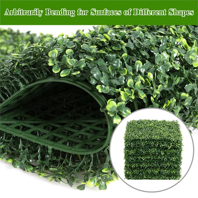 Costway 12-piece Contemporary PE Artificial Boxwood Plant Wall Panel in Green
