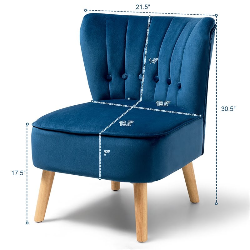 Costway Contemporary Rubber Wood & Tufted Velvet Armless Leisure Chair in Blue