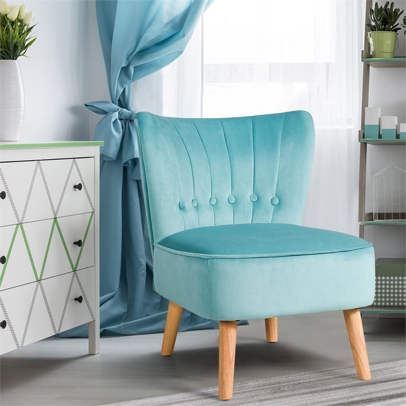 Costway Contemporary Rubber Wood & Tufted Velvet Armless Leisure Chair in Green