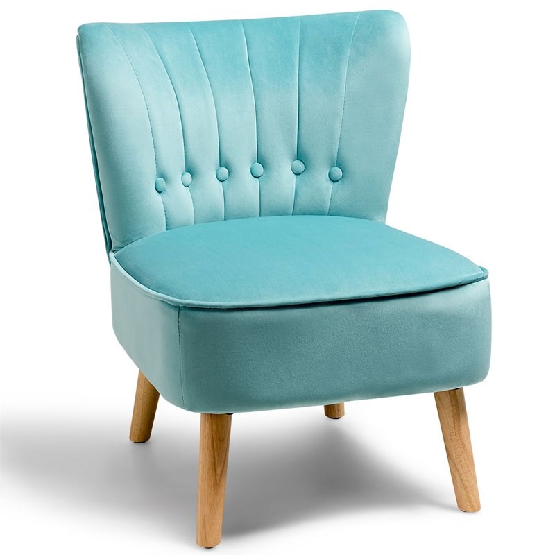 Costway Contemporary Rubber Wood & Tufted Velvet Armless Leisure Chair in Green