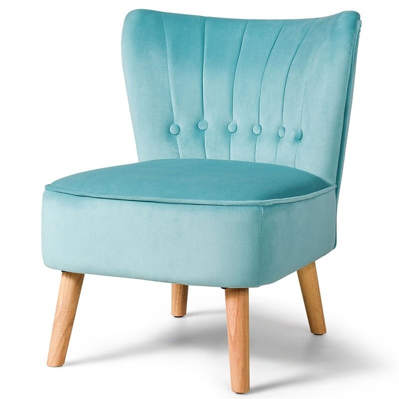 Costway Contemporary Rubber Wood & Tufted Velvet Armless Leisure Chair in Green