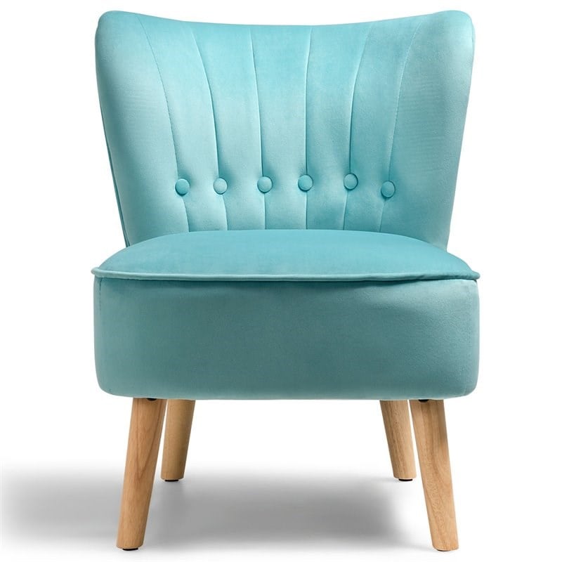 Costway Contemporary Rubber Wood & Tufted Velvet Armless Leisure Chair in Green