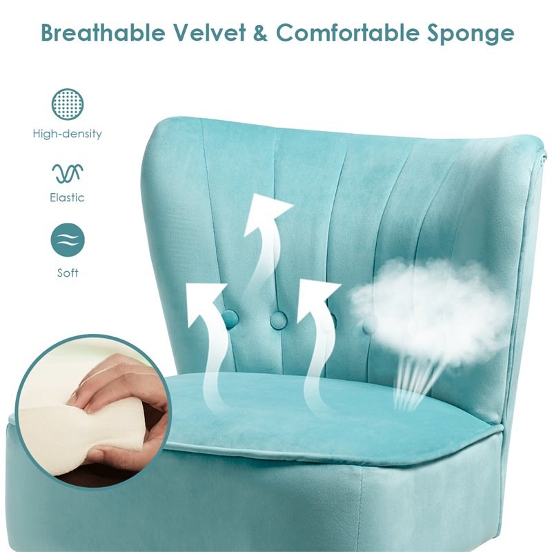 Costway Contemporary Rubber Wood & Tufted Velvet Armless Leisure Chair in Green