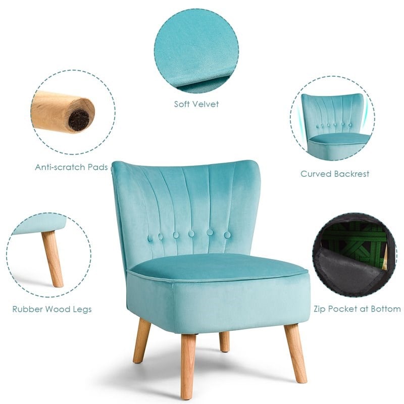 Costway Contemporary Rubber Wood & Tufted Velvet Armless Leisure Chair in Green