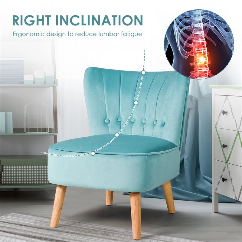 Costway Contemporary Rubber Wood & Tufted Velvet Armless Leisure Chair in Green