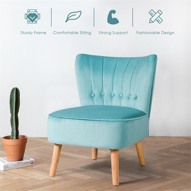 Costway Contemporary Rubber Wood & Tufted Velvet Armless Leisure Chair in Green