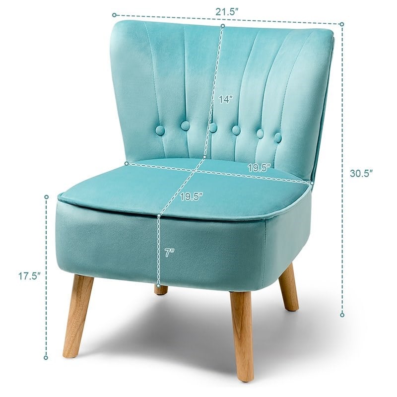 Costway Contemporary Rubber Wood & Tufted Velvet Armless Leisure Chair in Green