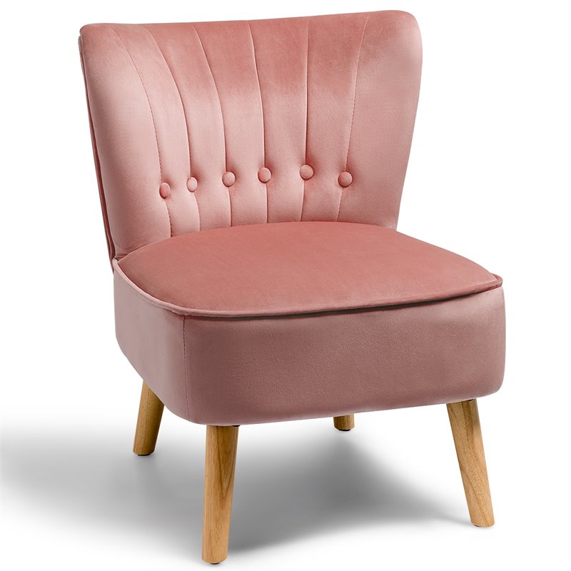 Costway Contemporary Rubber Wood & Tufted Velvet Armless Leisure Chair in Pink