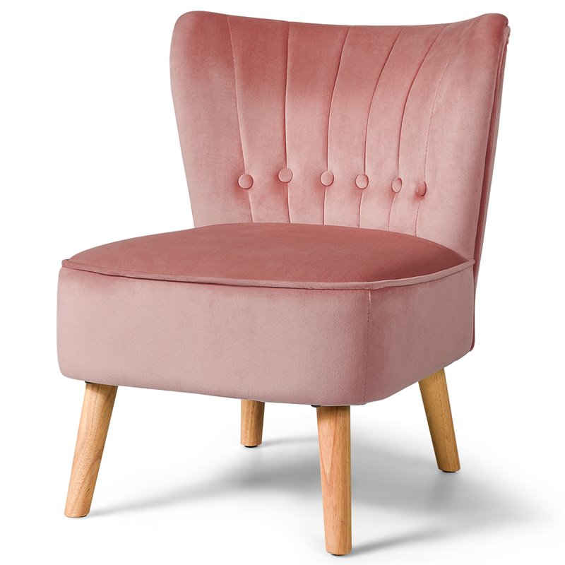 Costway Contemporary Rubber Wood & Tufted Velvet Armless Leisure Chair in Pink