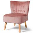 Costway Contemporary Rubber Wood & Tufted Velvet Armless Leisure Chair in Pink