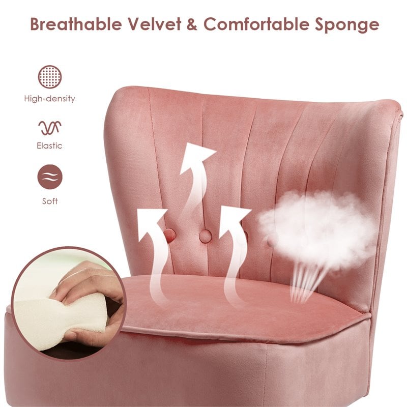 Costway Contemporary Rubber Wood & Tufted Velvet Armless Leisure Chair in Pink