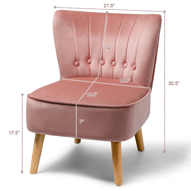 Costway Contemporary Rubber Wood & Tufted Velvet Armless Leisure Chair in Pink