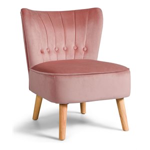 Costway Contemporary Rubber Wood & Tufted Velvet Armless Leisure Chair in Pink