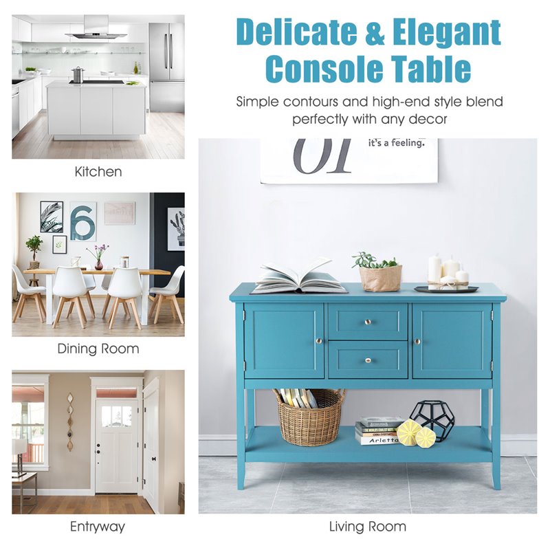 Costway MDF and Pine Wood Sideboard with Drawers & Storage Cabinets in Blue