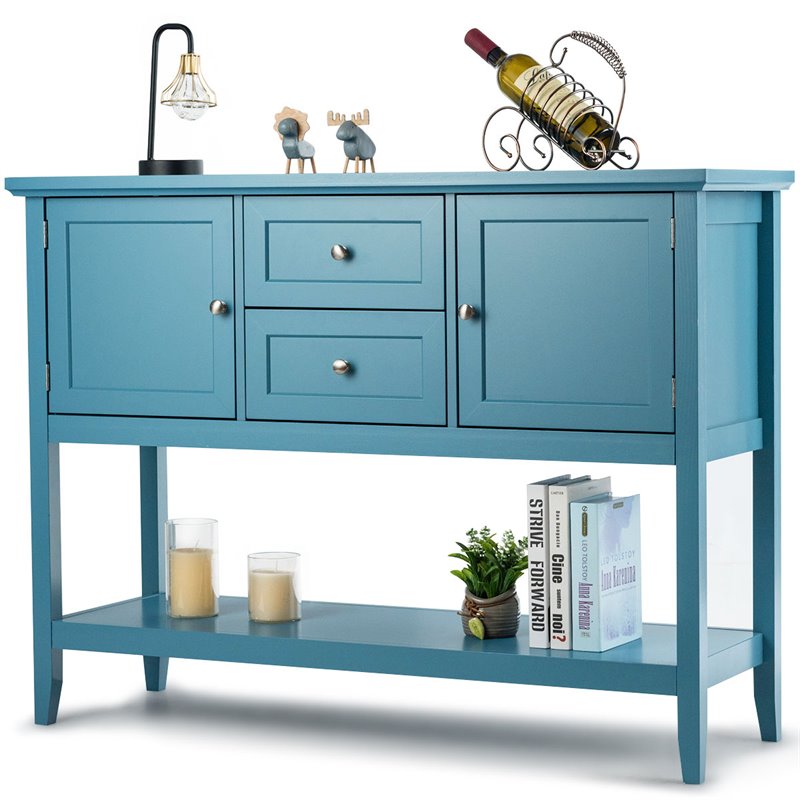 Costway MDF and Pine Wood Sideboard with Drawers & Storage Cabinets in Blue