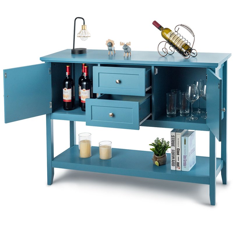Costway MDF and Pine Wood Sideboard with Drawers & Storage Cabinets in Blue