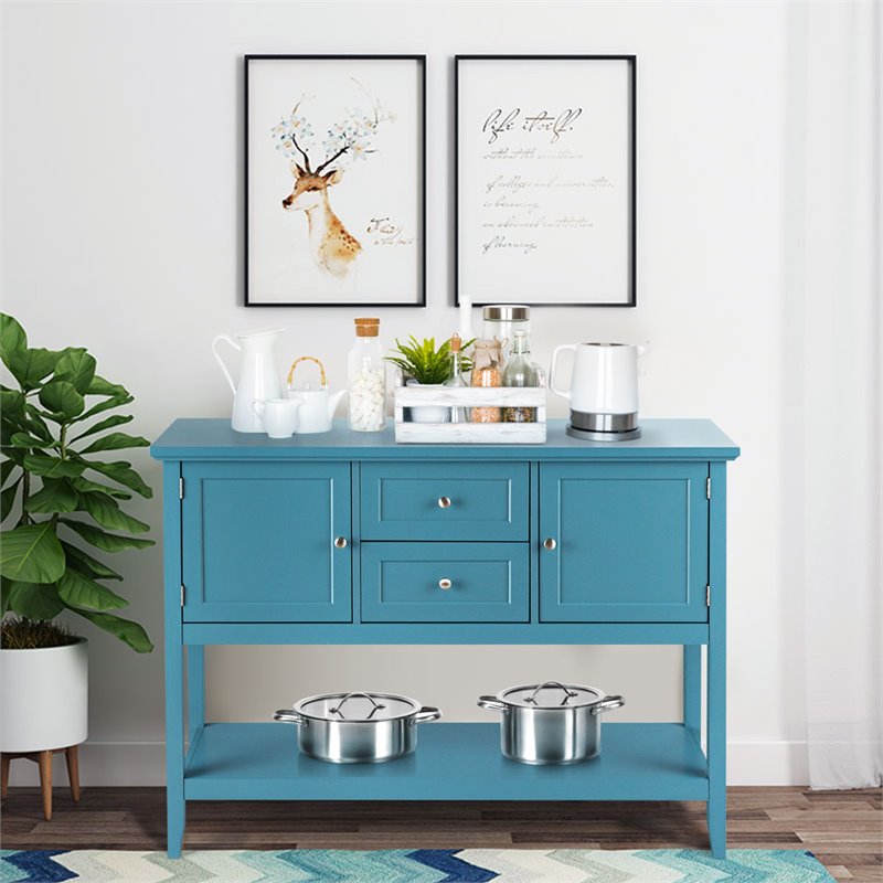 Costway MDF and Pine Wood Sideboard with Drawers & Storage Cabinets in Blue