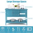 Costway MDF and Pine Wood Sideboard with Drawers & Storage Cabinets in Blue