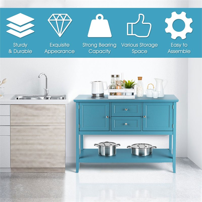 Costway MDF and Pine Wood Sideboard with Drawers & Storage Cabinets in Blue