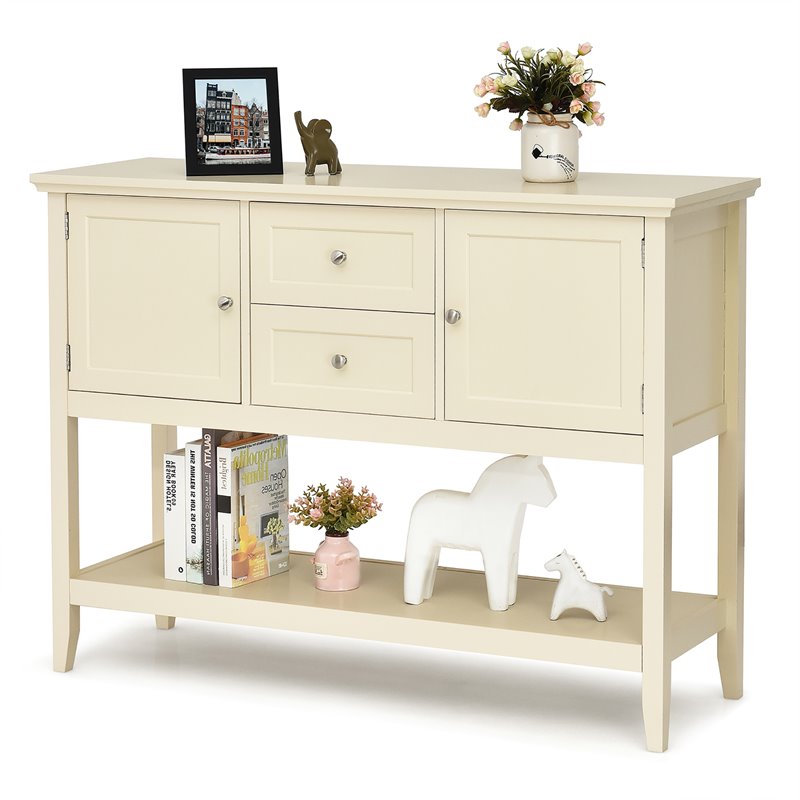 Costway MDF and Pine Wood Sideboard with Drawers & Storage Cabinets in Beige