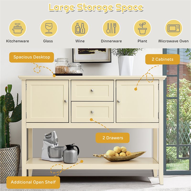 Costway MDF and Pine Wood Sideboard with Drawers & Storage Cabinets in Beige