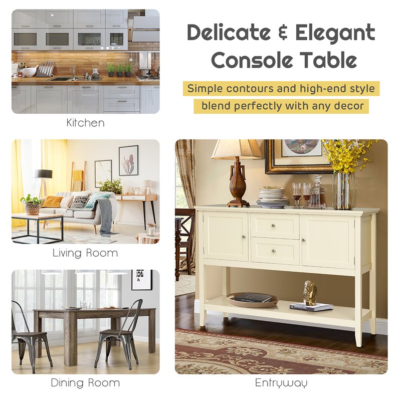 Costway MDF and Pine Wood Sideboard with Drawers & Storage Cabinets in Beige