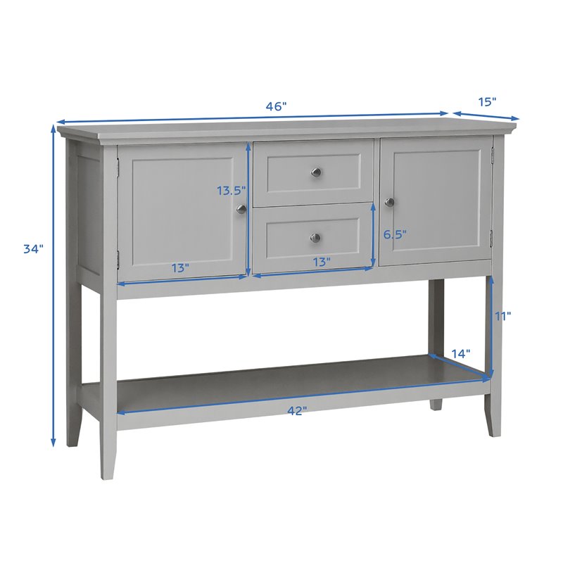 Costway MDF and Pine Wood Sideboard with Drawers & Storage Cabinets in Gray