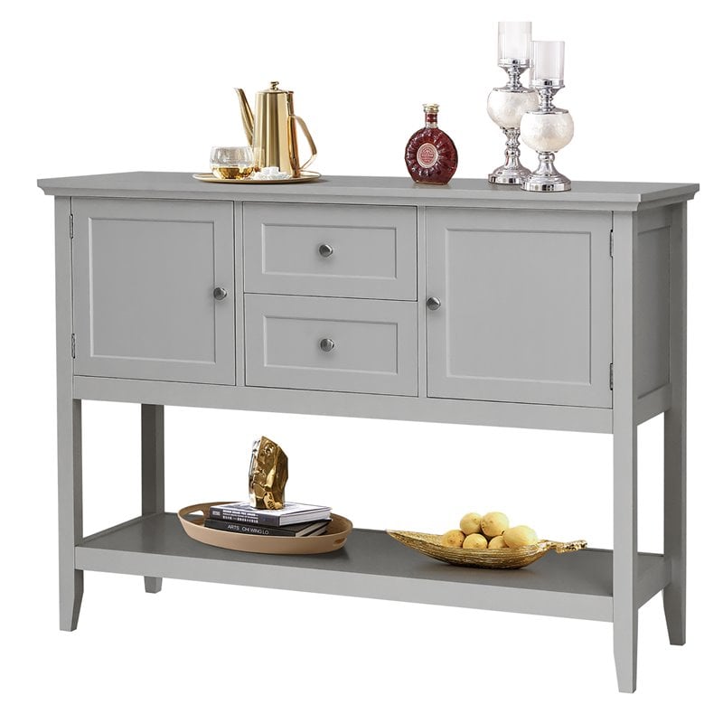 Costway MDF and Pine Wood Sideboard with Drawers & Storage Cabinets in Gray