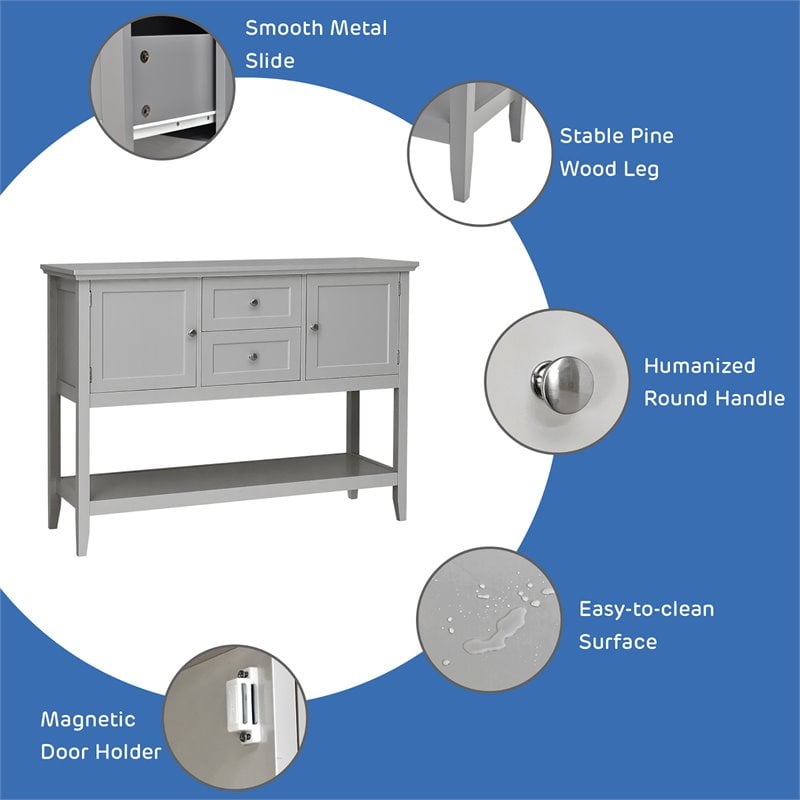Costway MDF and Pine Wood Sideboard with Drawers & Storage Cabinets in Gray