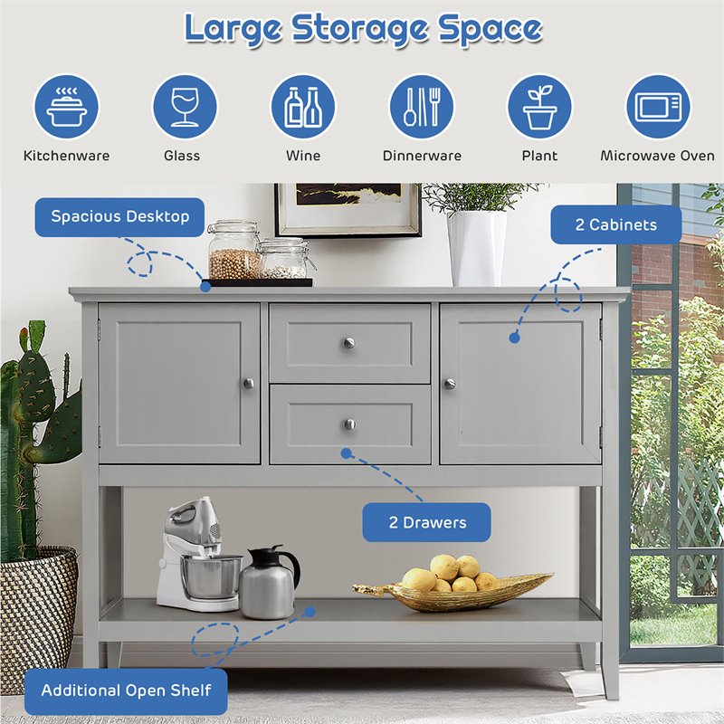 Costway MDF and Pine Wood Sideboard with Drawers & Storage Cabinets in Gray