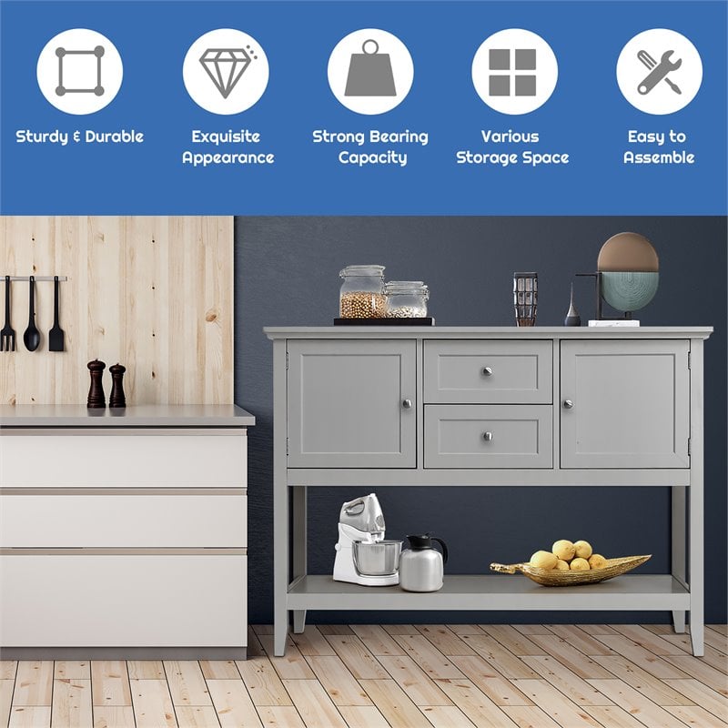 Costway MDF and Pine Wood Sideboard with Drawers & Storage Cabinets in Gray