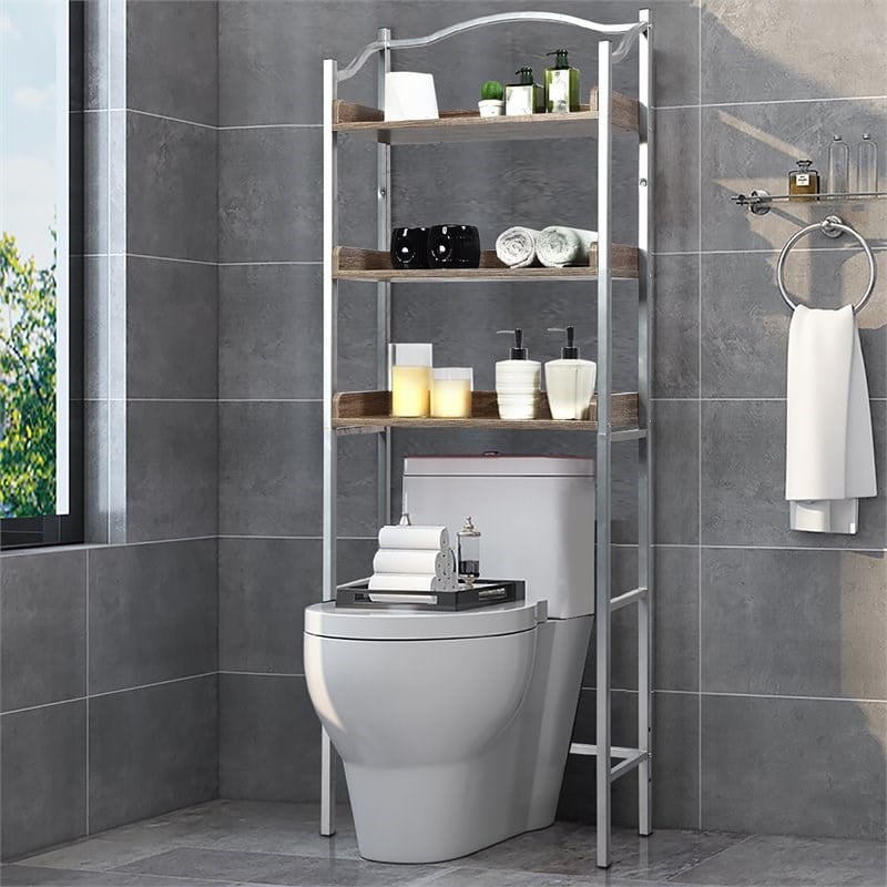 Costway 3-tier Engineered Wood and Iron Bathroom Spacesaver in Silver