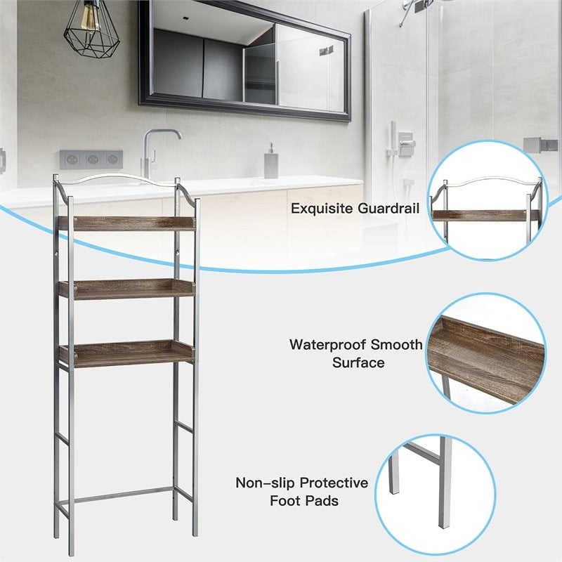 Costway 3-tier Engineered Wood and Iron Bathroom Spacesaver in Silver