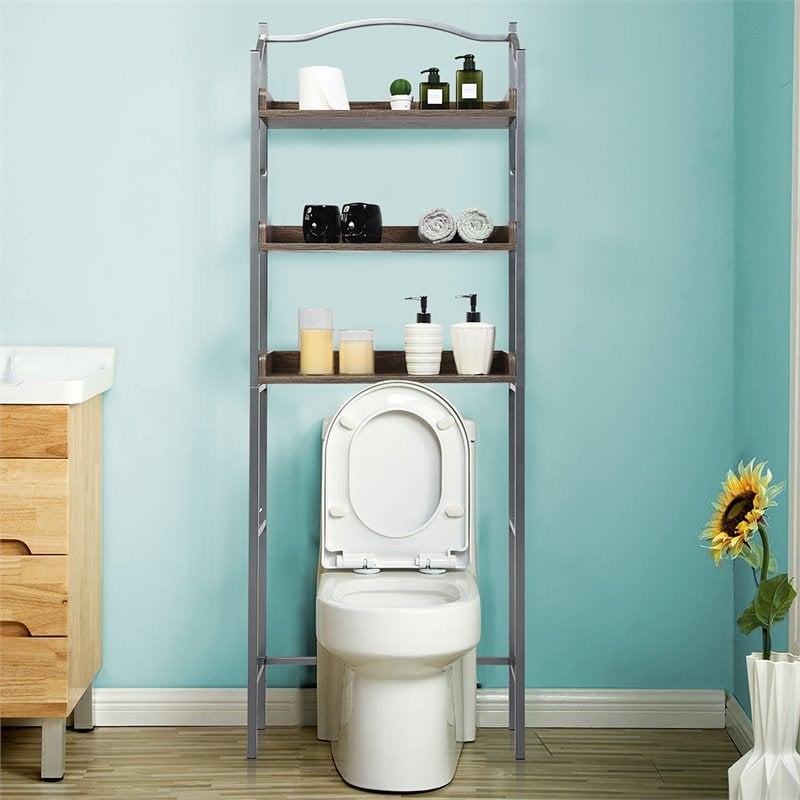 Costway 3-tier Engineered Wood and Iron Bathroom Spacesaver in Silver